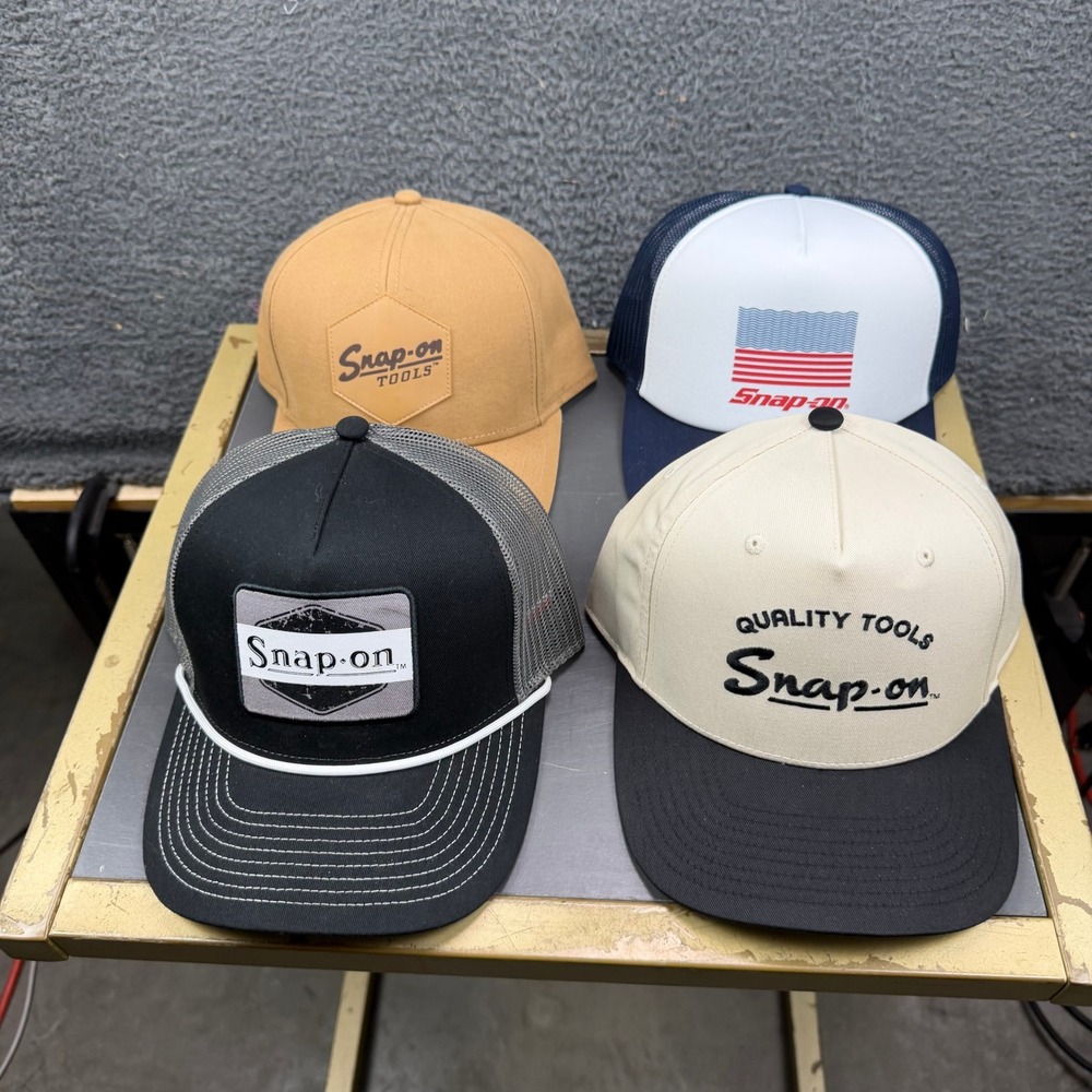 Snap-on Tools Hat Bundle Set of 4 Trucker Snapback Caps Black Tan Blue White
